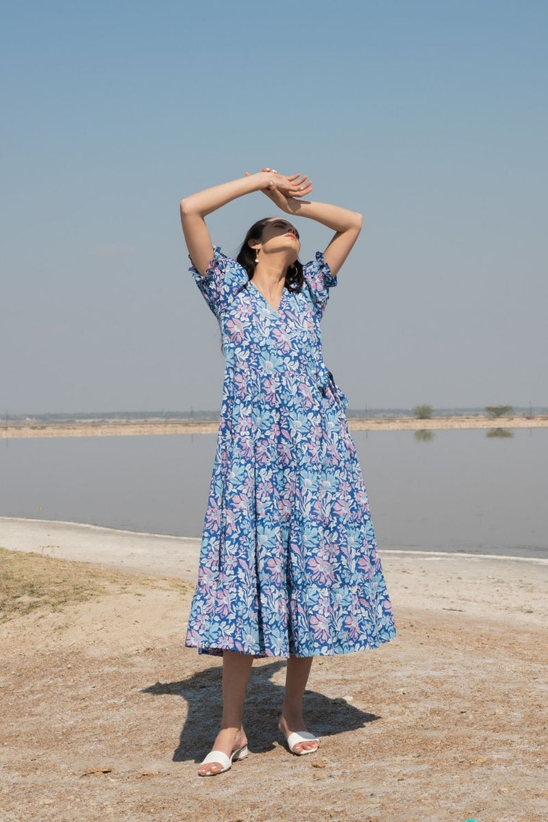 Blue Lagoon Tier Wrap Dress Top & Tunics,Dress by Marche for women Worldwide
