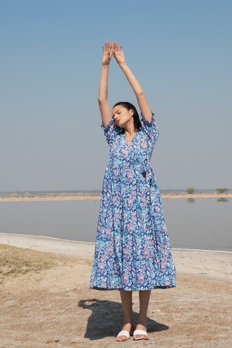 Blue Lagoon Tier Wrap Dress Top & Tunics,Dress by Marche for women Worldwide