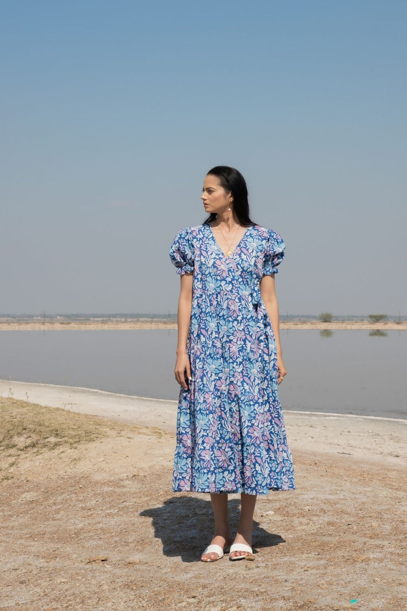 Blue Lagoon Tier Wrap Dress Top & Tunics,Dress by Marche for women Worldwide