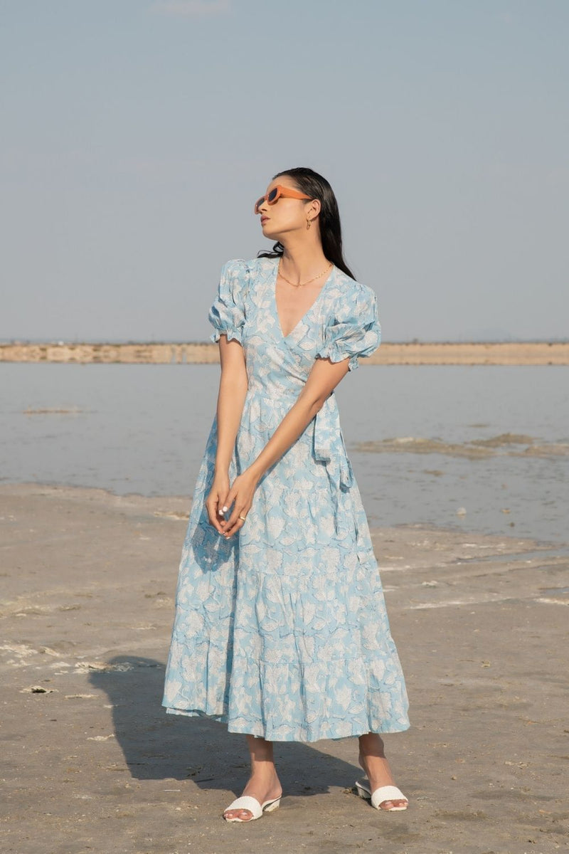 Blue Lilies Tier Wrap Dress Top & Tunics,Dress by Marche for women Worldwide