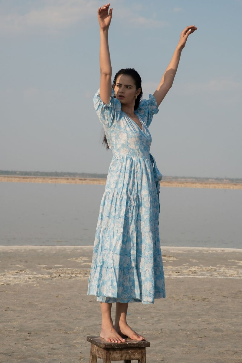 Blue Lilies Tier Wrap Dress Top & Tunics,Dress by Marche for women Worldwide