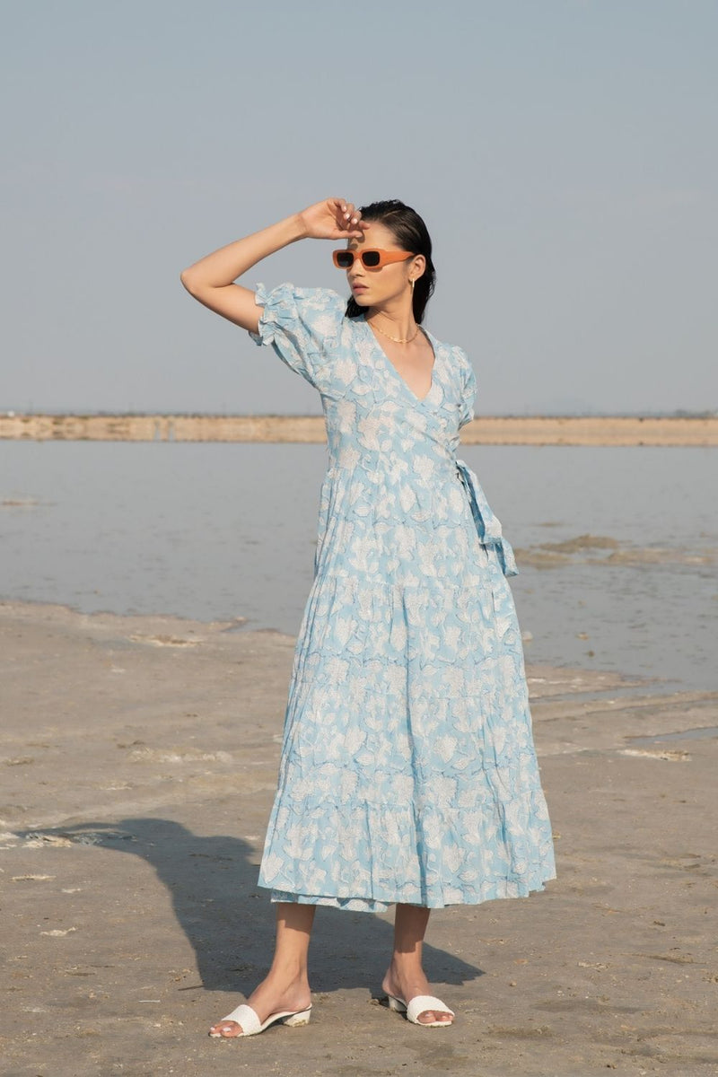 Blue Lilies Tier Wrap Dress Top & Tunics,Dress by Marche for women Worldwide