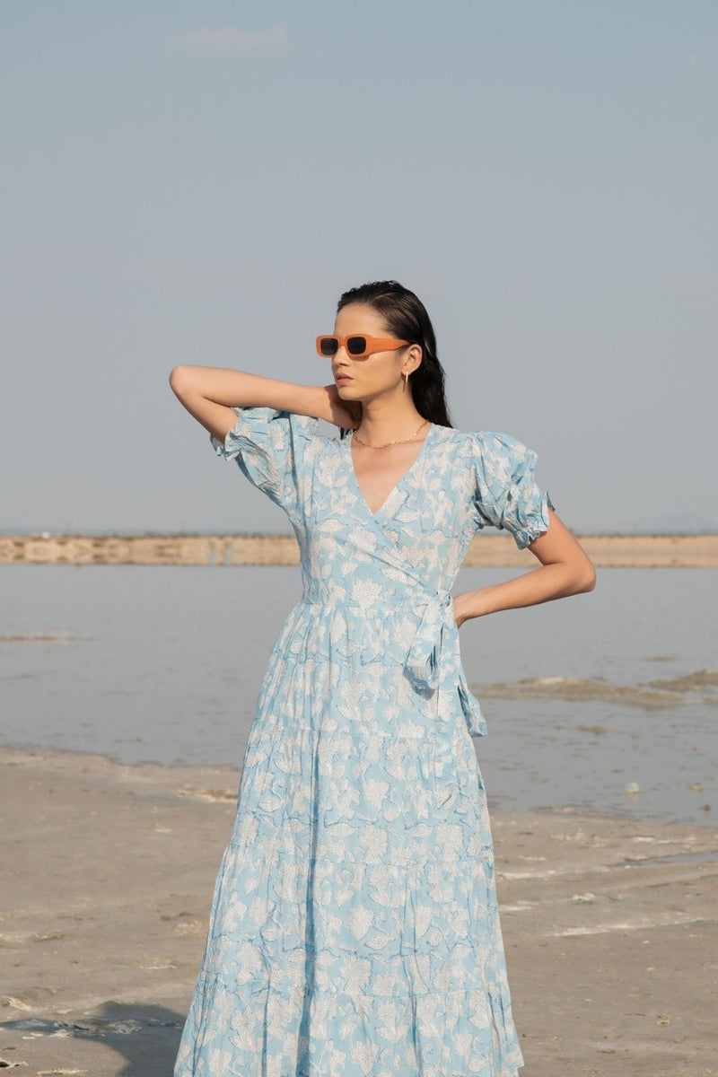 Blue Lilies Tier Wrap Dress Top & Tunics,Dress by Marche for women Worldwide