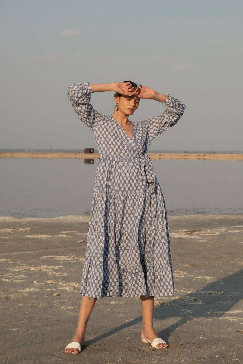 Blue Lotus Tier Wrap Dress Top & Tunics,Dress by Marche for women Worldwide