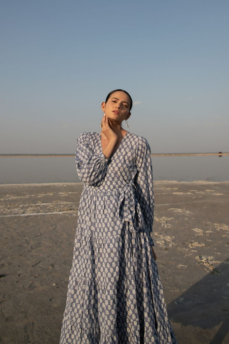 Blue Lotus Tier Wrap Dress Top & Tunics,Dress by Marche for women Worldwide