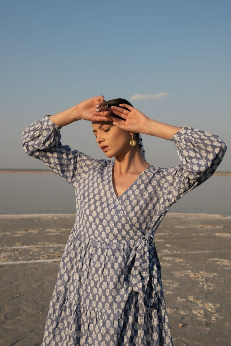 Blue Lotus Tier Wrap Dress Top & Tunics,Dress by Marche for women Worldwide