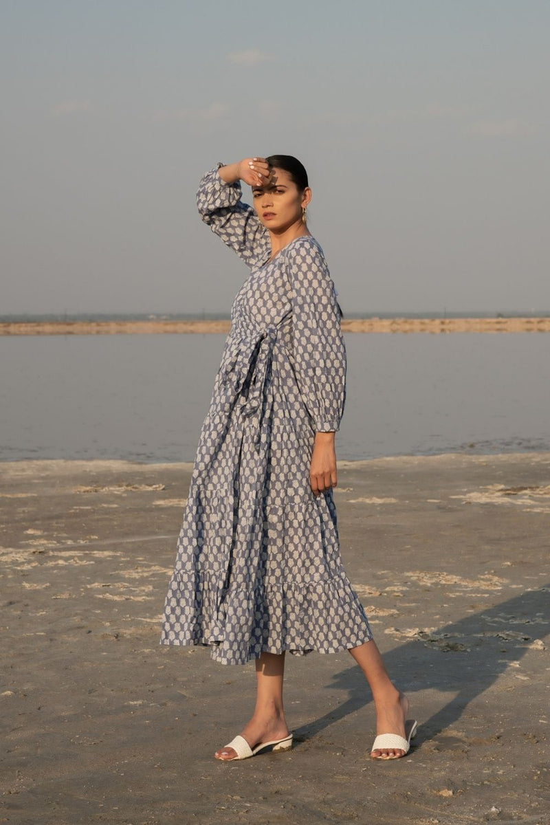 Blue Lotus Tier Wrap Dress Top & Tunics,Dress by Marche for women Worldwide