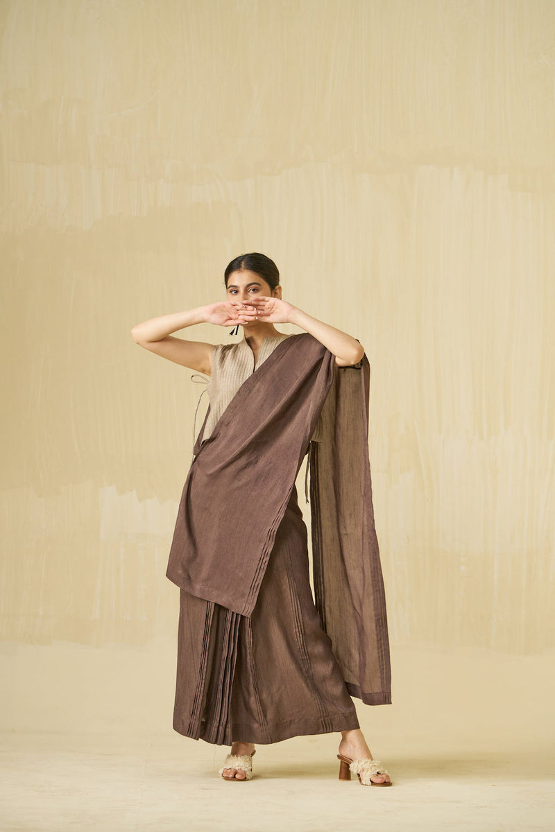 Bluebird Dress-Cocoa mysore silk dress by Stoique in cocoa for women Worldwide