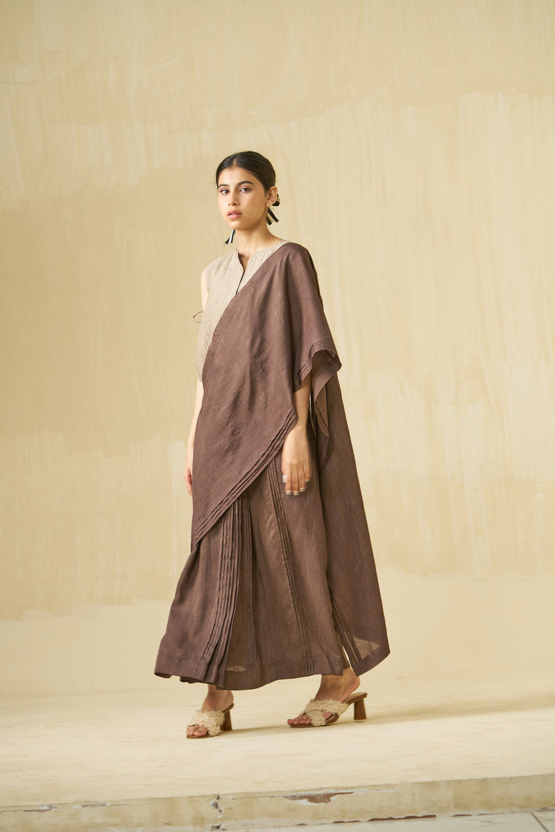 Bluebird Dress-Cocoa mysore silk dress by Stoique in cocoa for women Worldwide
