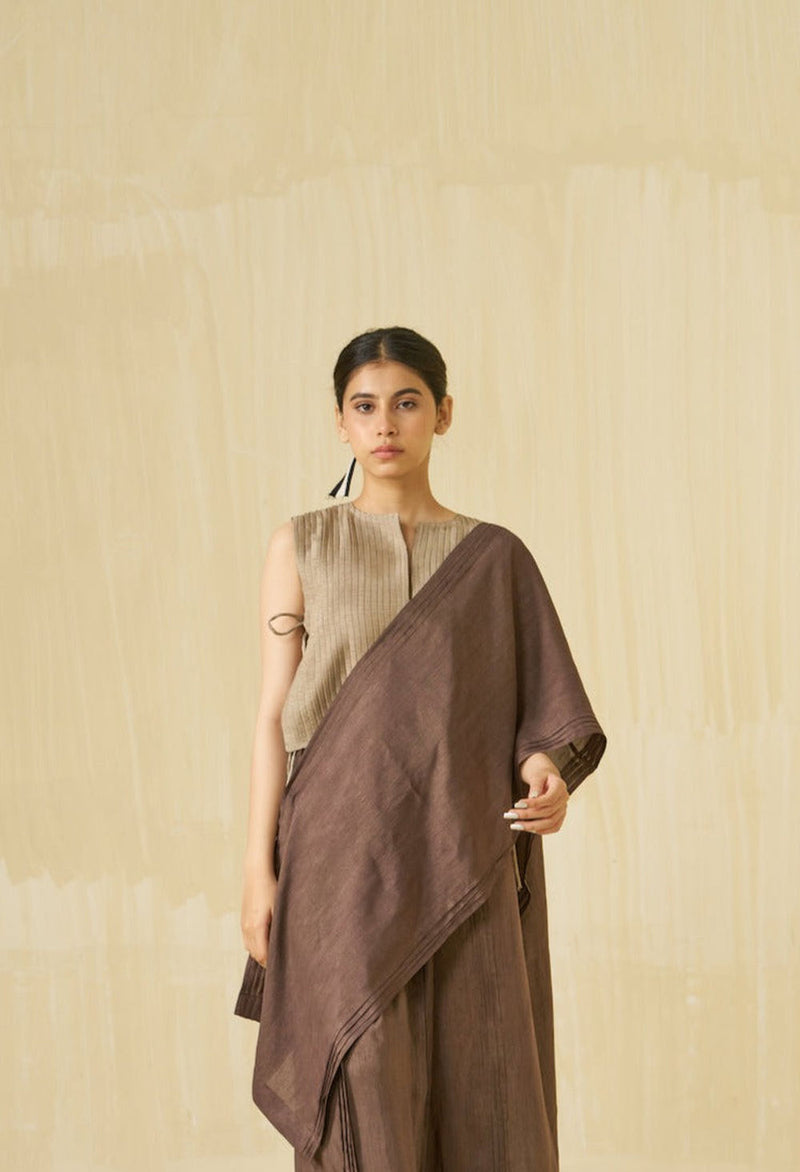 Bluebird Top-Taupe mysore silk top/shirt by Stoique in taupe for women Worldwide