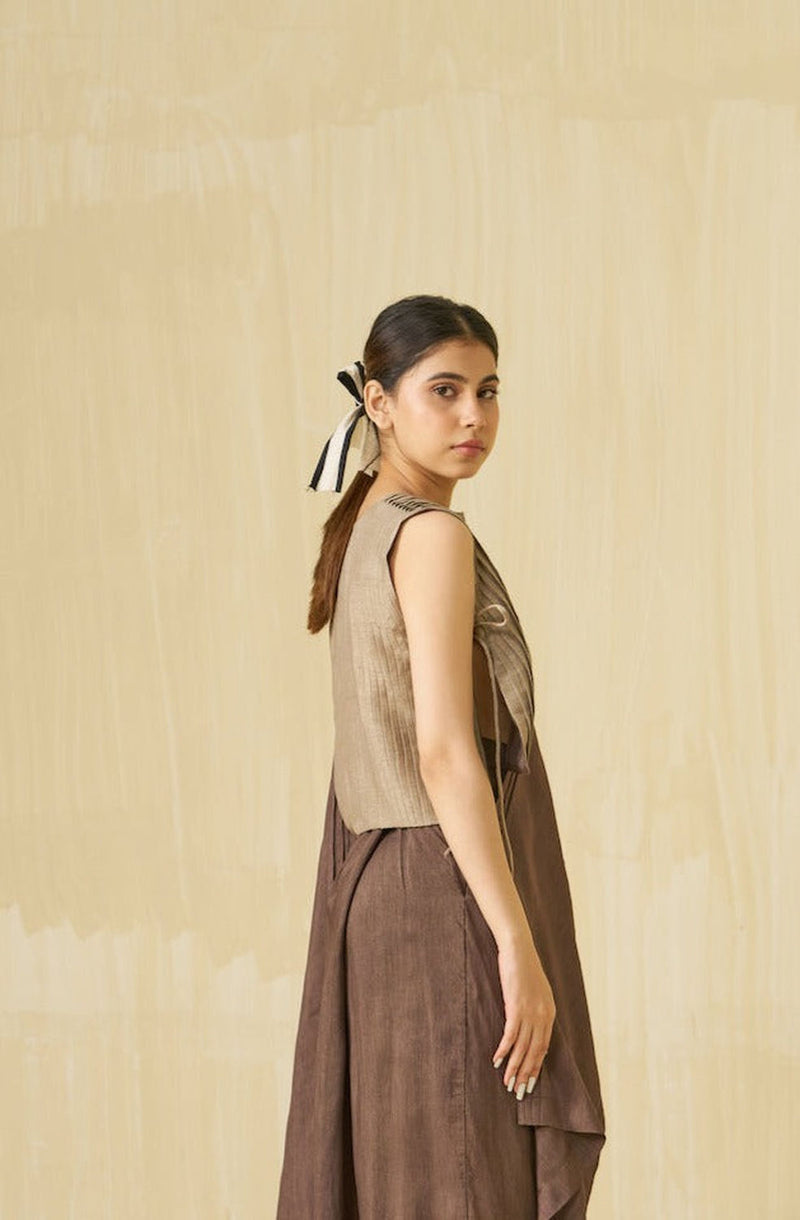 Bluebird Top-Taupe mysore silk top/shirt by Stoique in taupe for women Worldwide