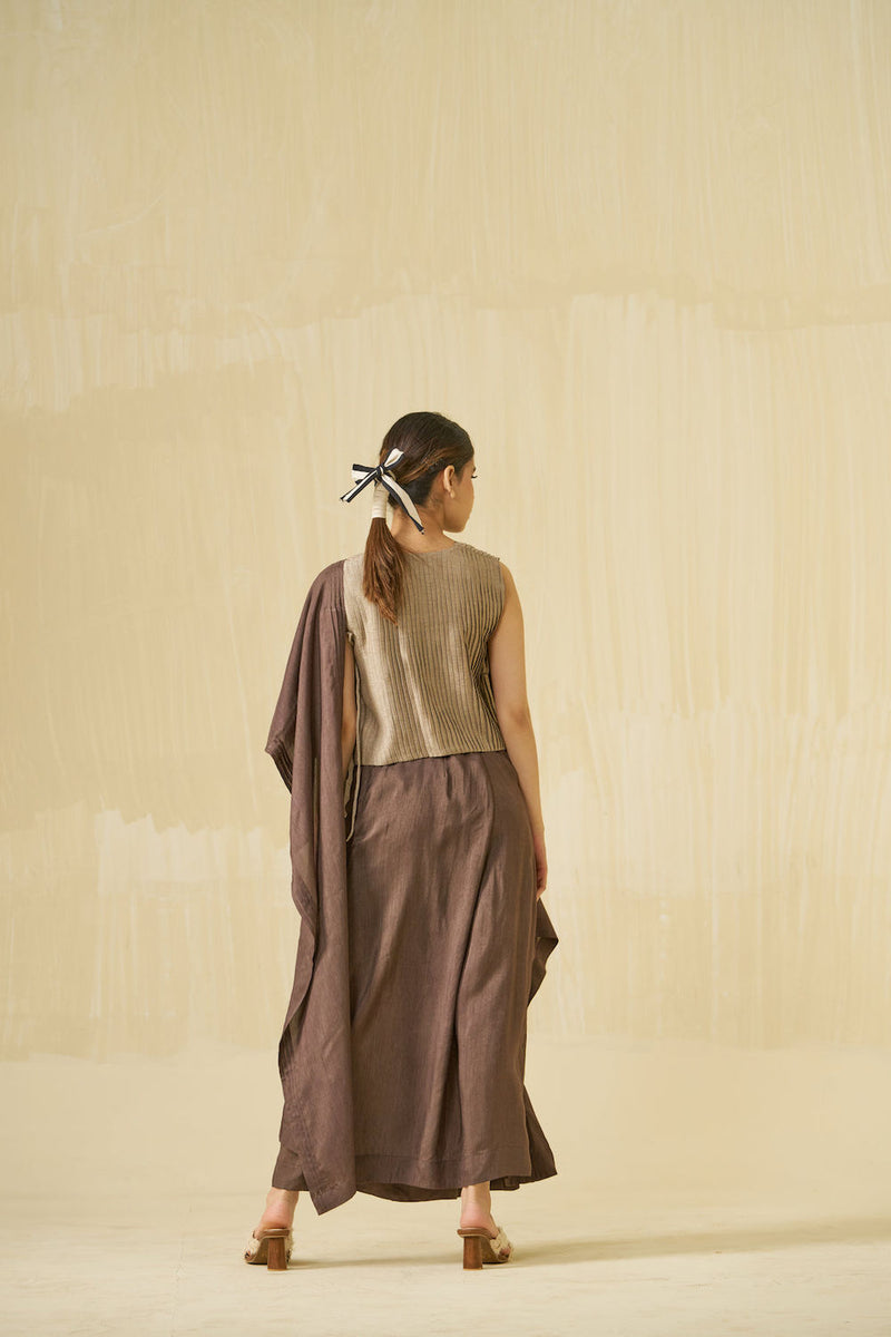 Bluebird Top-Taupe mysore silk top/shirt by Stoique in taupe for women Worldwide