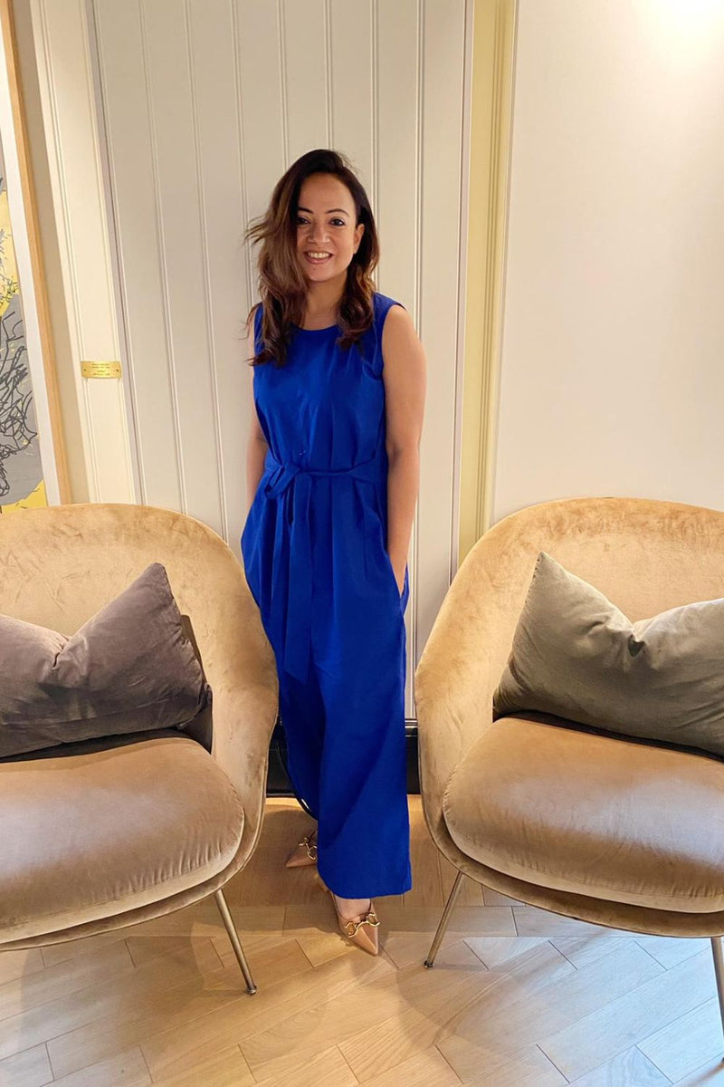 Bluish Blue Jumpsuits by Khara Kapas for women Worldwide