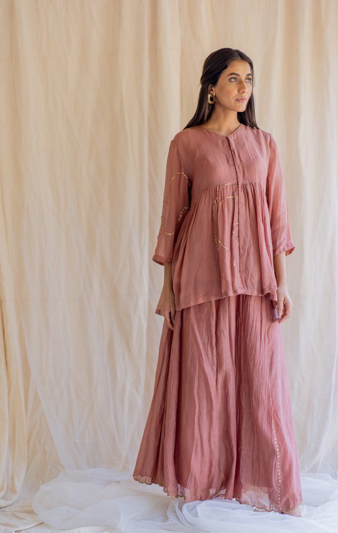 Blush Nayab Gharara Set by Nirjara for women Worldwide