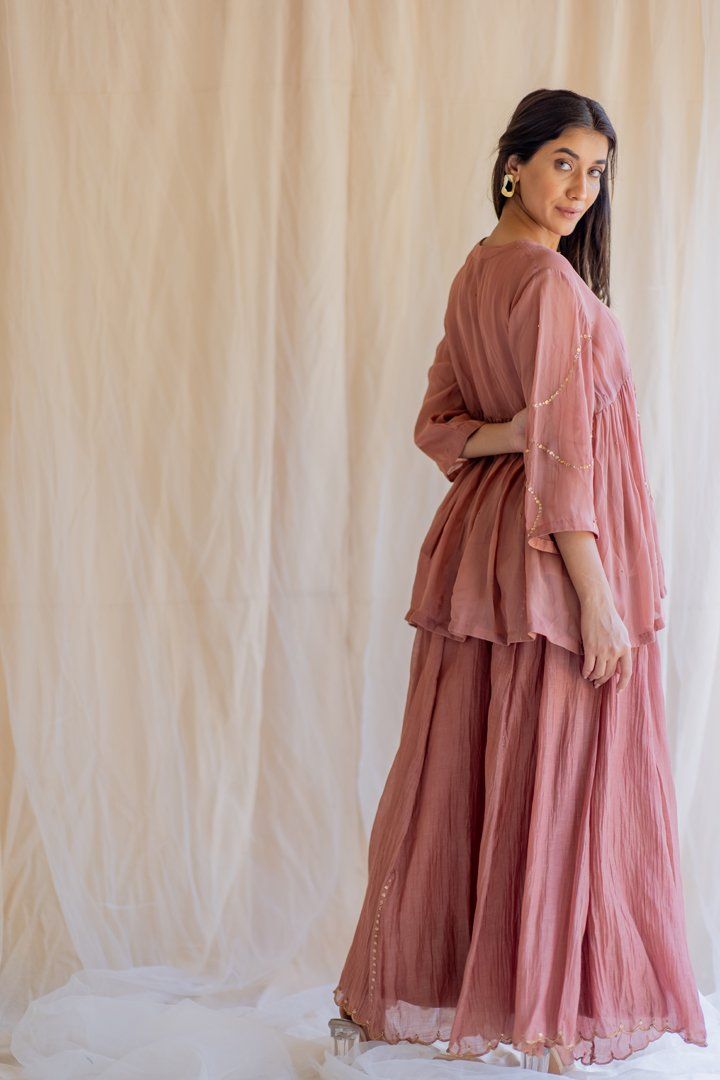 Blush Nayab Gharara Set by Nirjara for women Worldwide