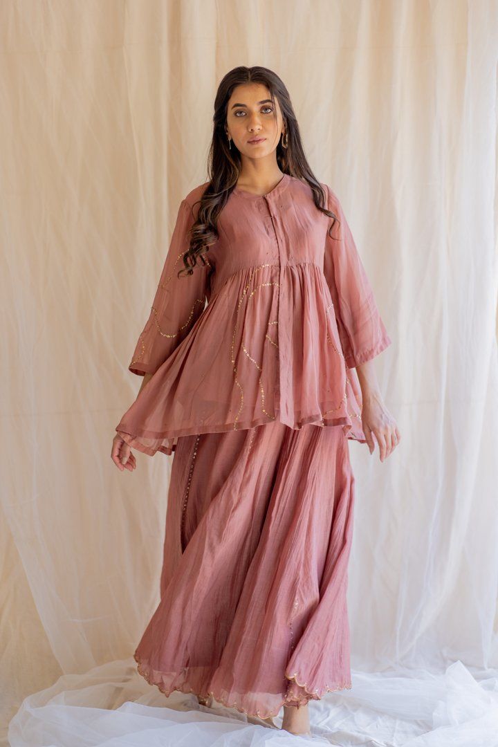 Blush Nayab Gharara Set by Nirjara for women Worldwide
