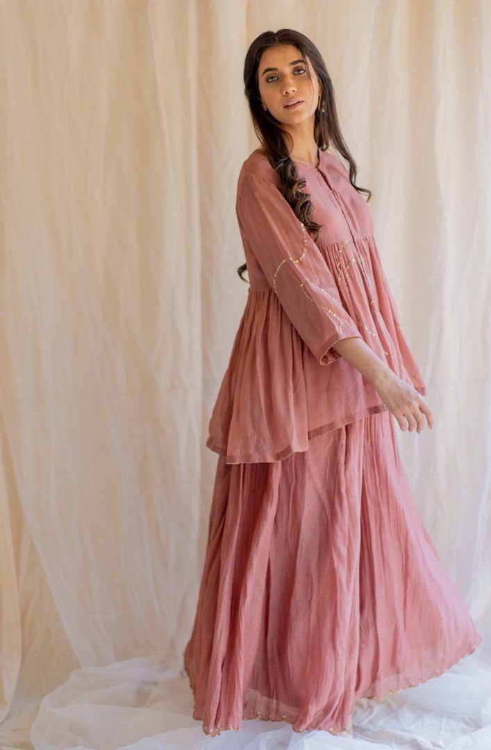 Blush Nayab Gharara Set by Nirjara for women Worldwide