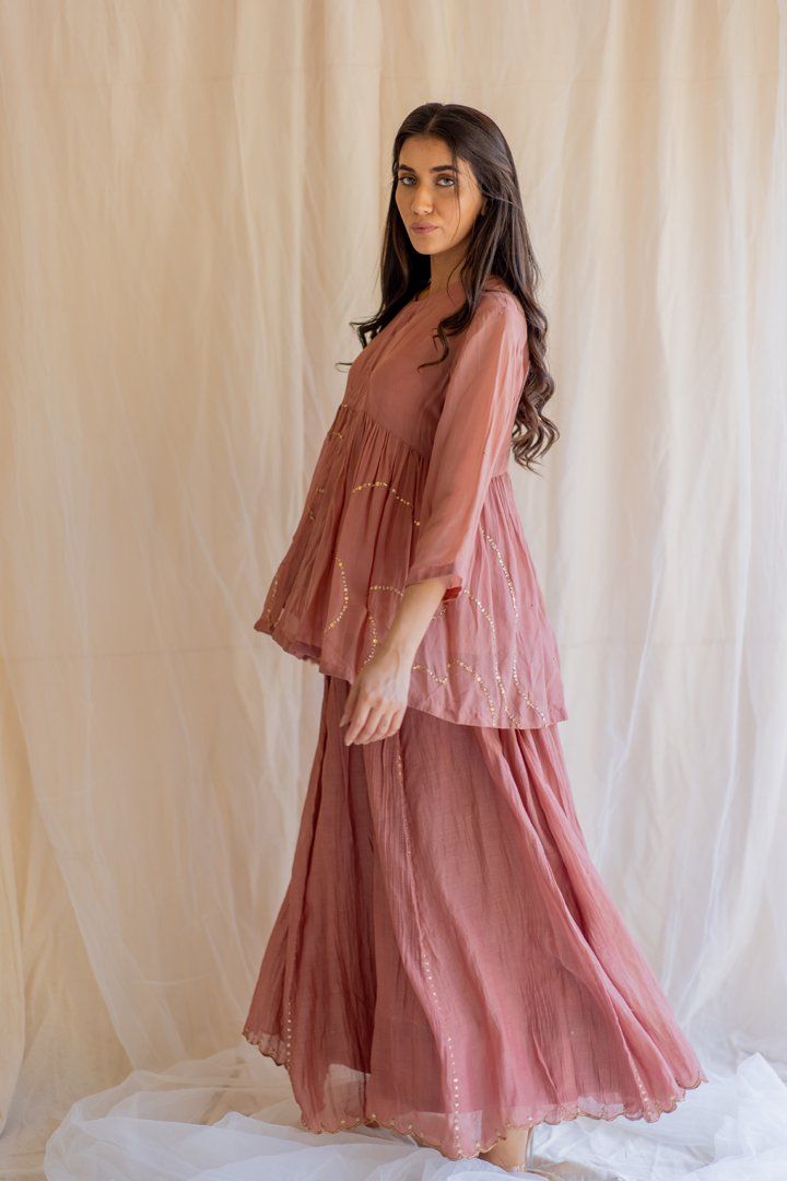 Blush Nayab Gharara Set by Nirjara for women Worldwide
