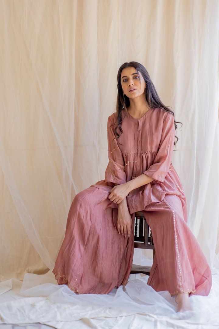 Blush Nayab Gharara Set by Nirjara for women Worldwide