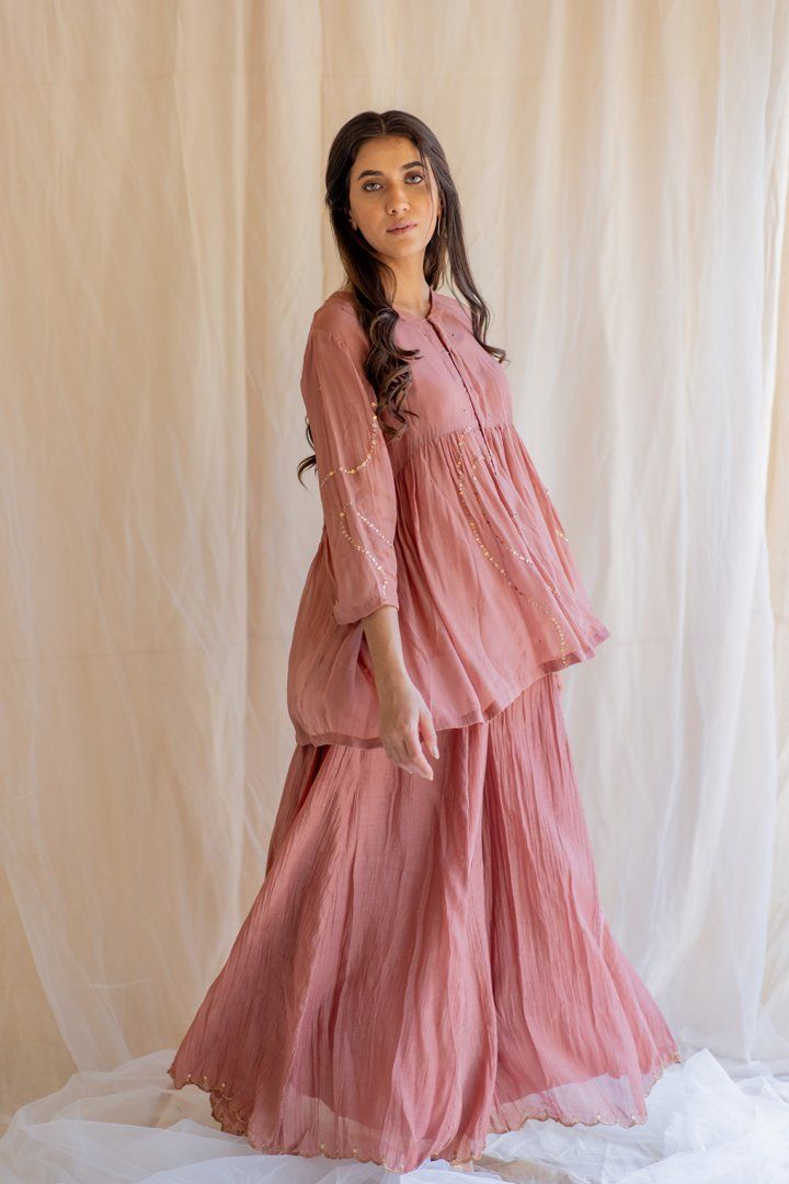 Blush Nayab Gharara Set by Nirjara for women Worldwide