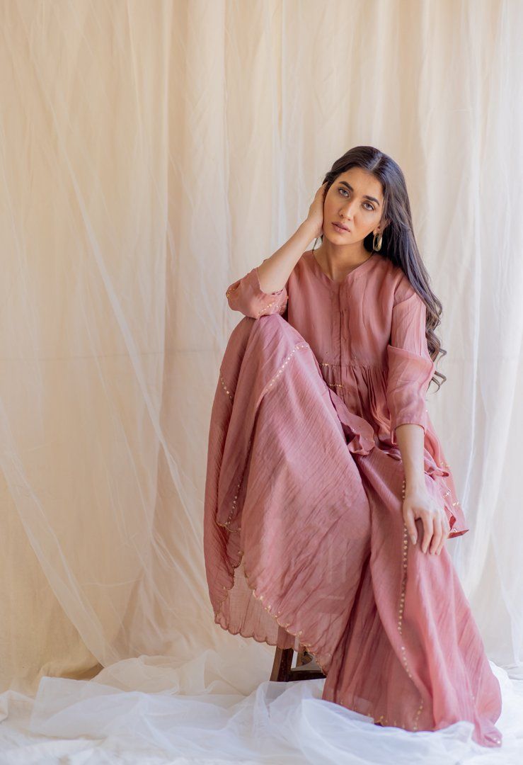 Blush Nayab Gharara Set by Nirjara for women Worldwide