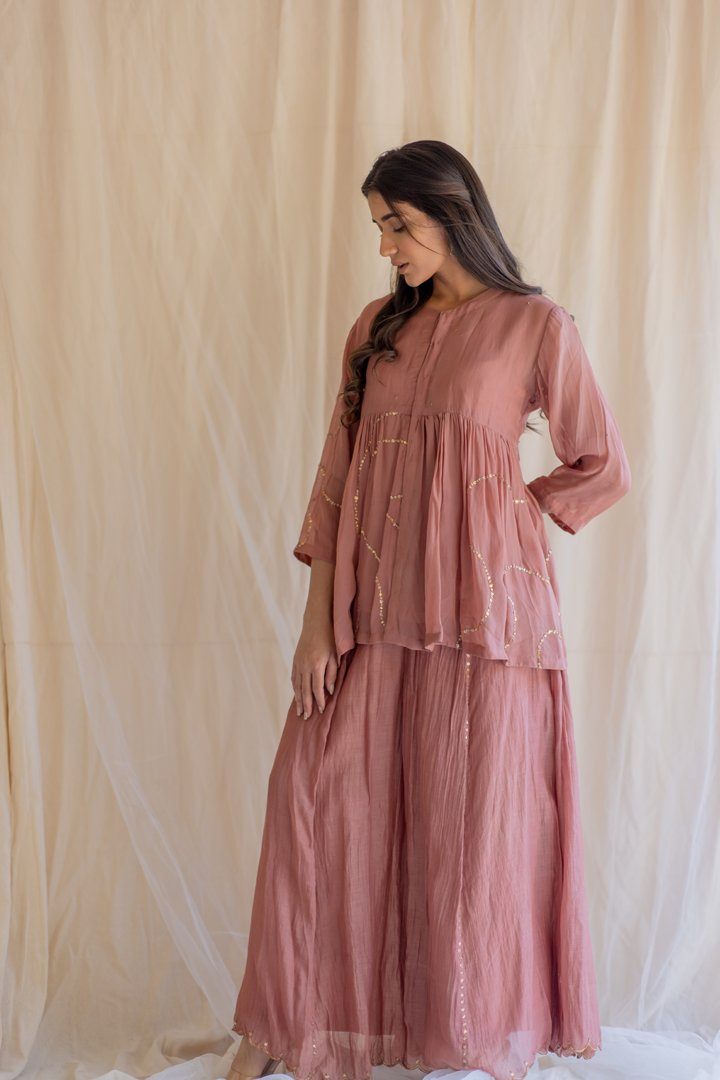Blush Nayab Gharara Set by Nirjara for women Worldwide