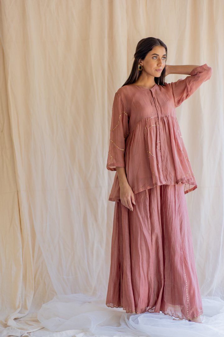 Blush Nayab Gharara Set by Nirjara for women Worldwide