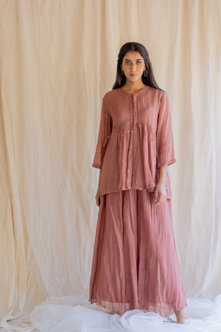 Blush Nayab Gharara Set by Nirjara for women Worldwide
