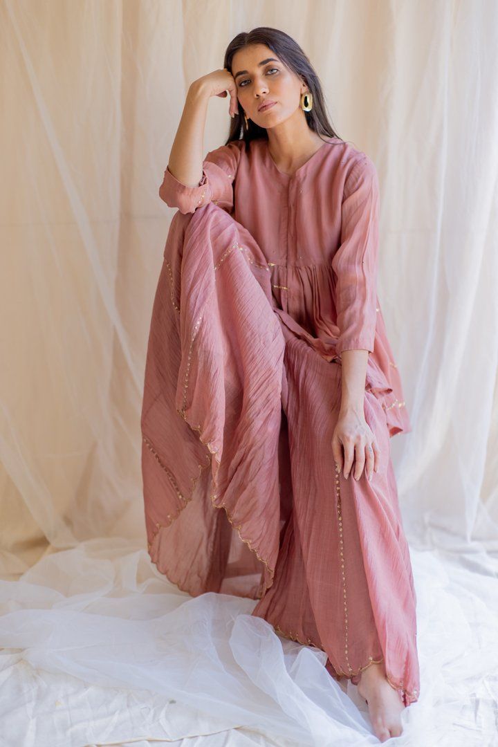 Blush Nayab Gharara Set by Nirjara for women Worldwide