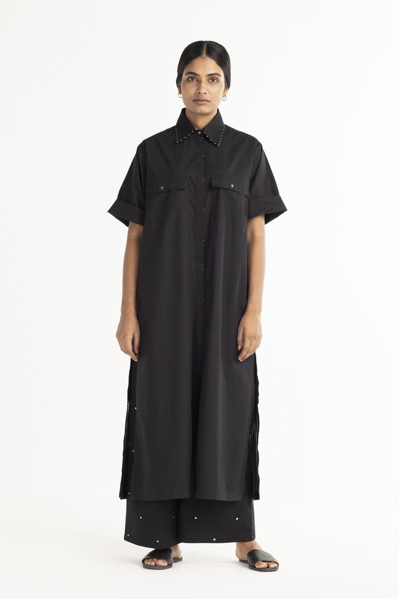 Bottom Pleat Shirt - Black by THREE in black color for women Worldwide