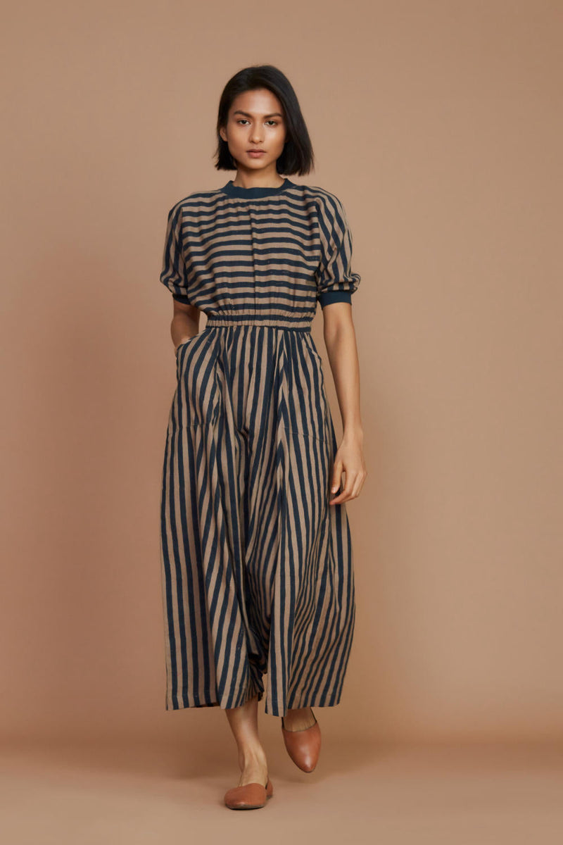 Brown and Charcoal Striped Mati Sphara Jumpsuit Jumpsuits by Mati for women Worldwide