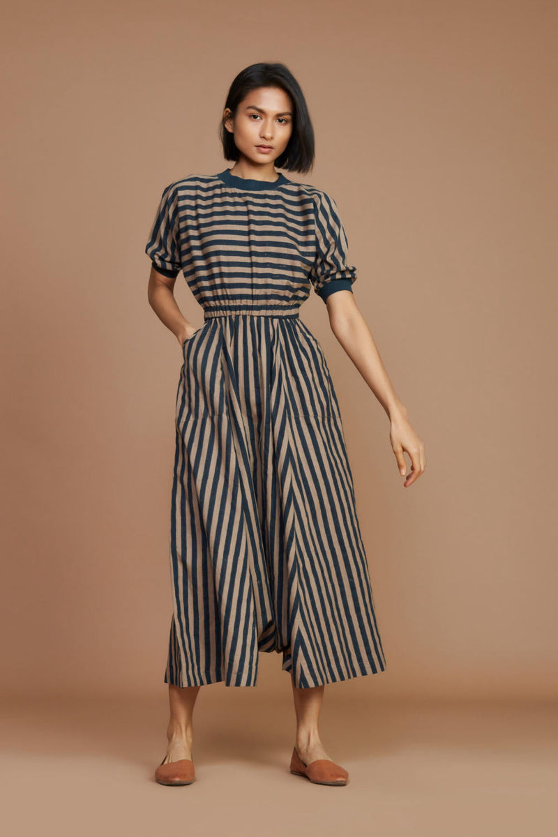 Brown and Charcoal Striped Mati Sphara Jumpsuit Jumpsuits by Mati for women Worldwide