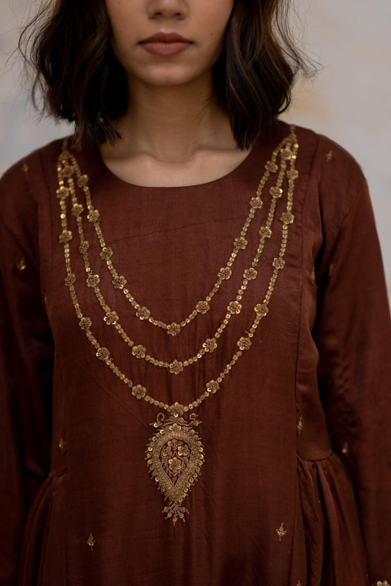 Brown Mumtaz Peshwaz Kurta Sets by Nirjara for women Worldwide