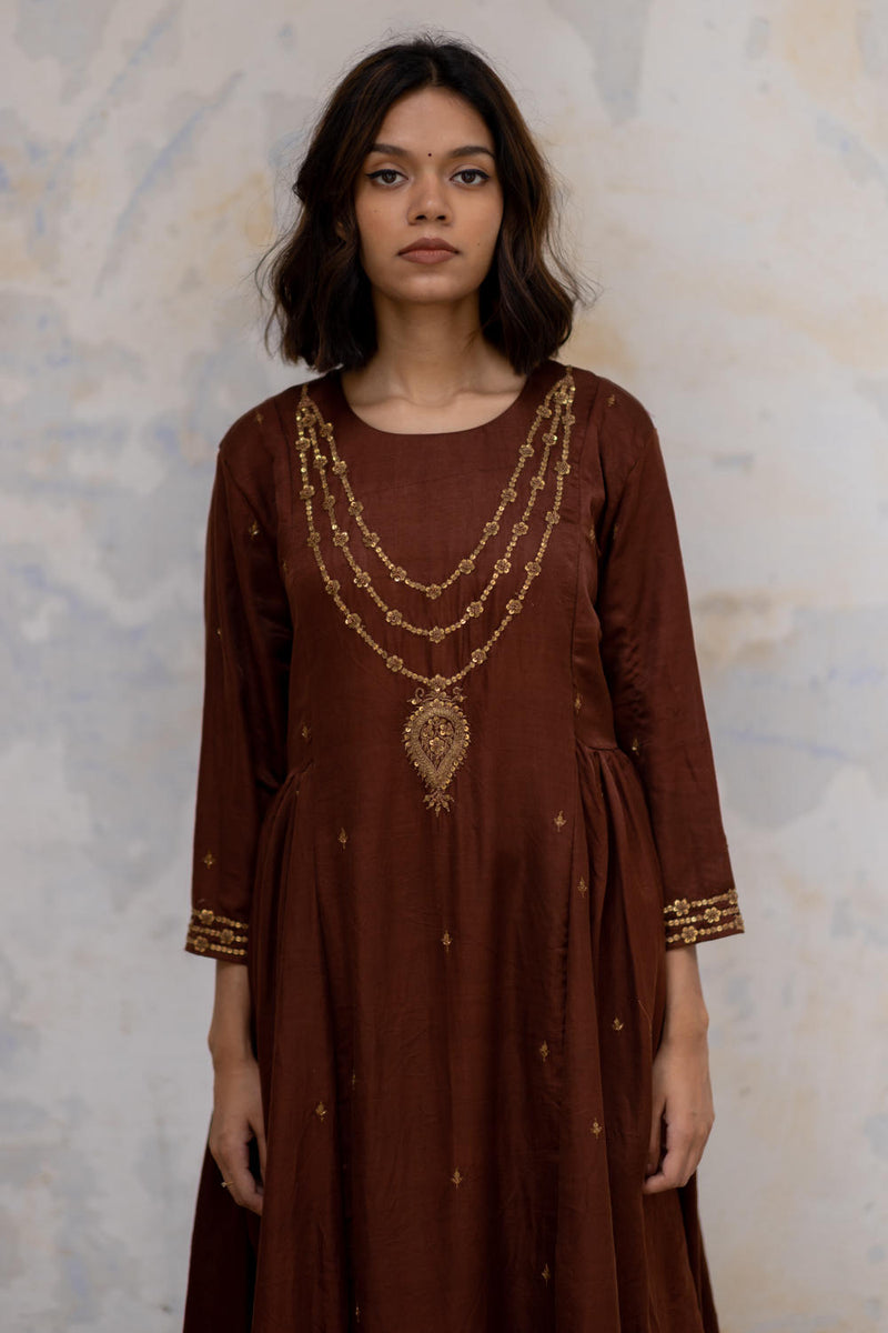 Brown Mumtaz Peshwaz Kurta Sets by Nirjara for women Worldwide