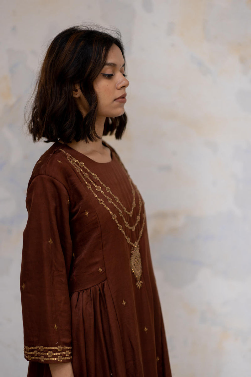 Brown Mumtaz Peshwaz Kurta Sets by Nirjara for women Worldwide