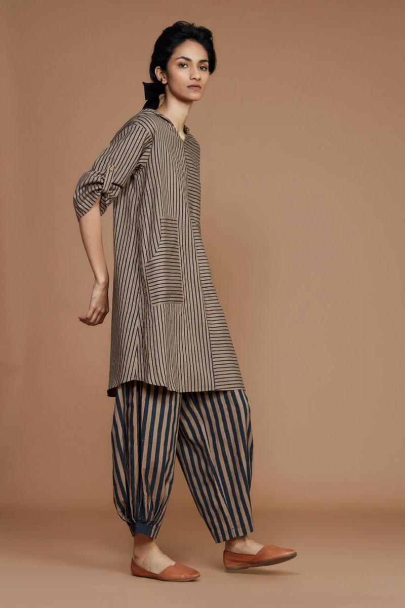 Brown With Charcoal Striped Hooded Co-ord Set Co-ord Set,Dress by Mati for women Worldwide
