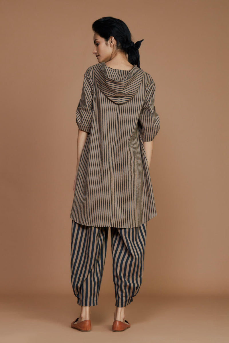 Brown With Charcoal Striped Hooded Co-ord Set Co-ord Set,Dress by Mati for women Worldwide