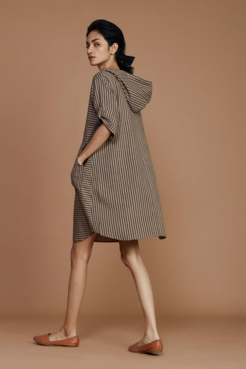 Brown With Charcoal Striped Hooded Co-ord Set Co-ord Set,Dress by Mati for women Worldwide