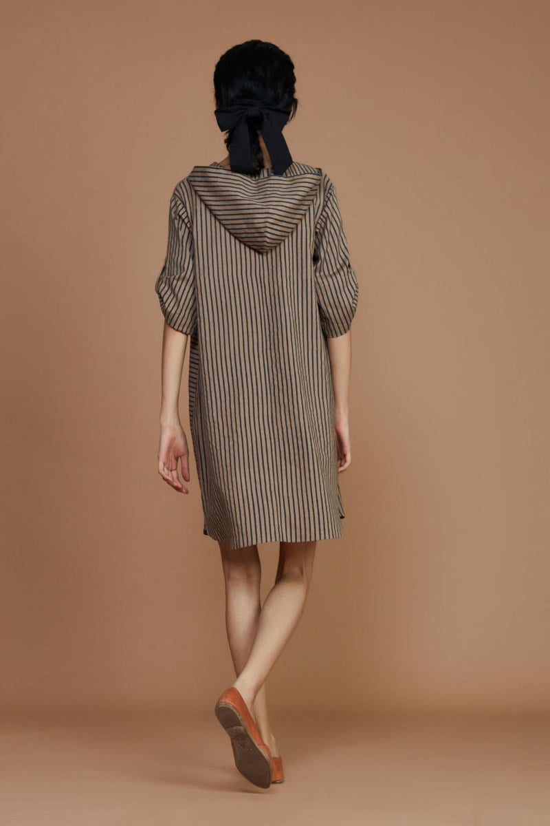 Brown With Charcoal Striped Hooded Co-ord Set Co-ord Set,Dress by Mati for women Worldwide