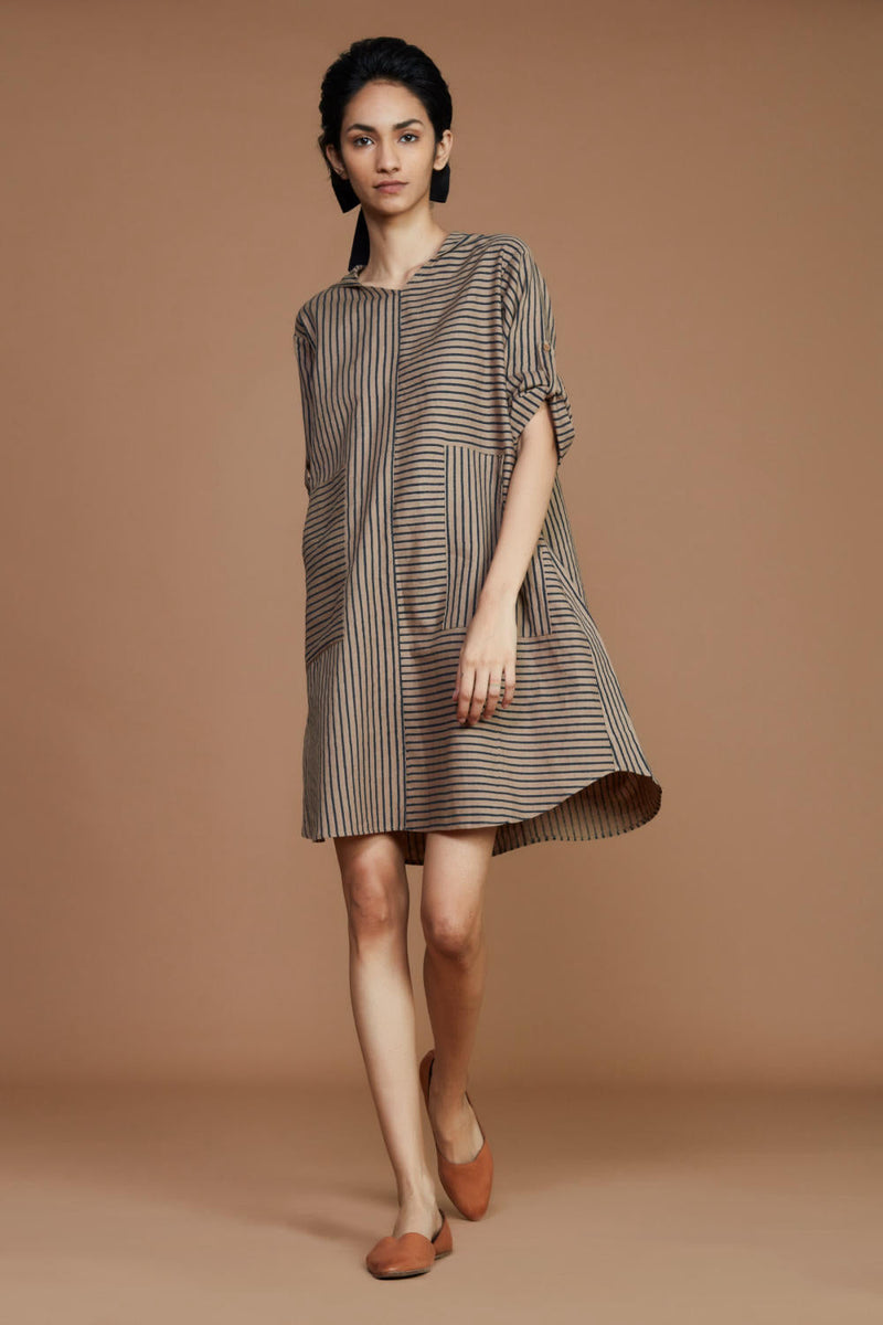 Brown With Charcoal Striped Hooded Co-ord Set Co-ord Set,Dress by Mati for women Worldwide