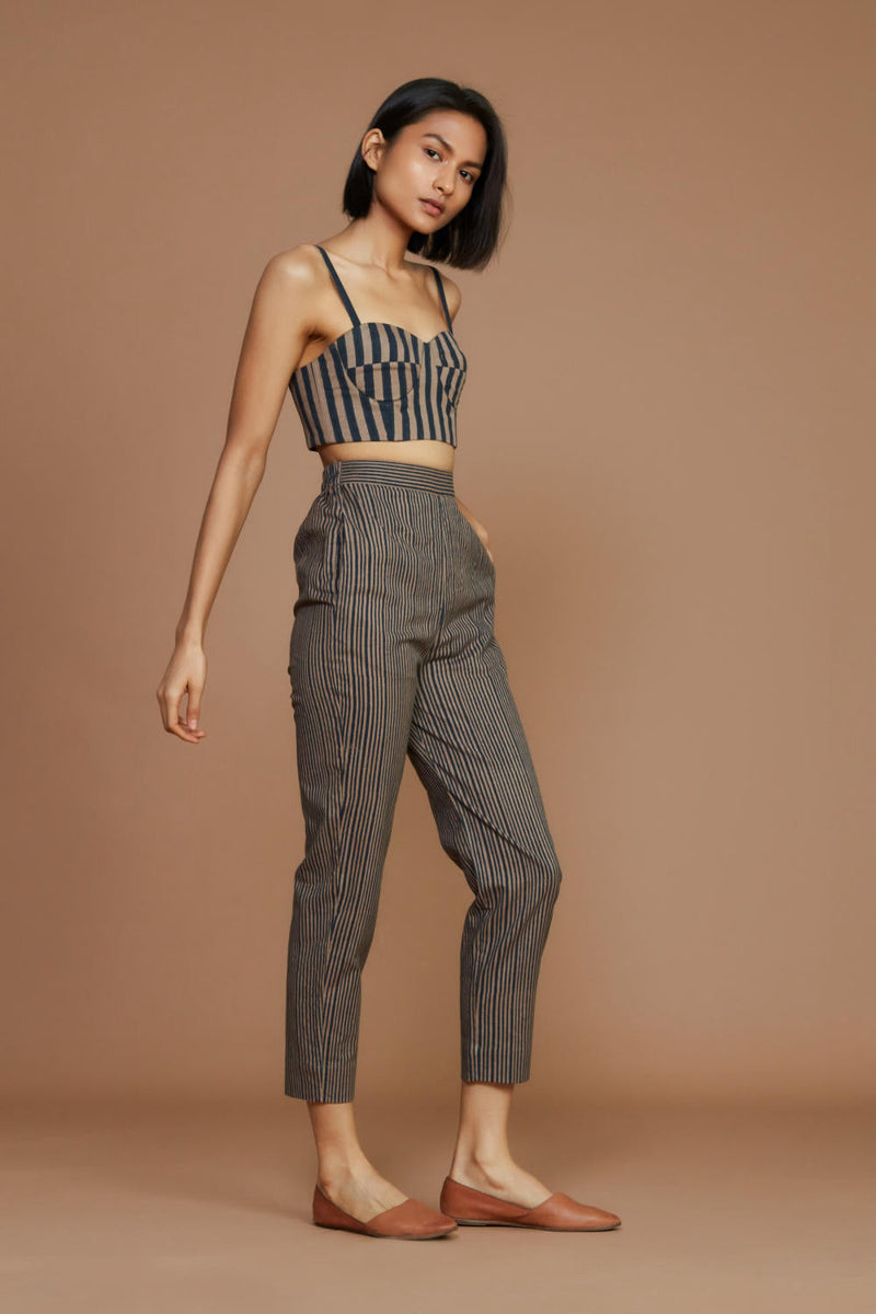 Brown with Charcoal Striped Trench & Corset Co-Ord Set Co-ord Set by Mati for women Worldwide
