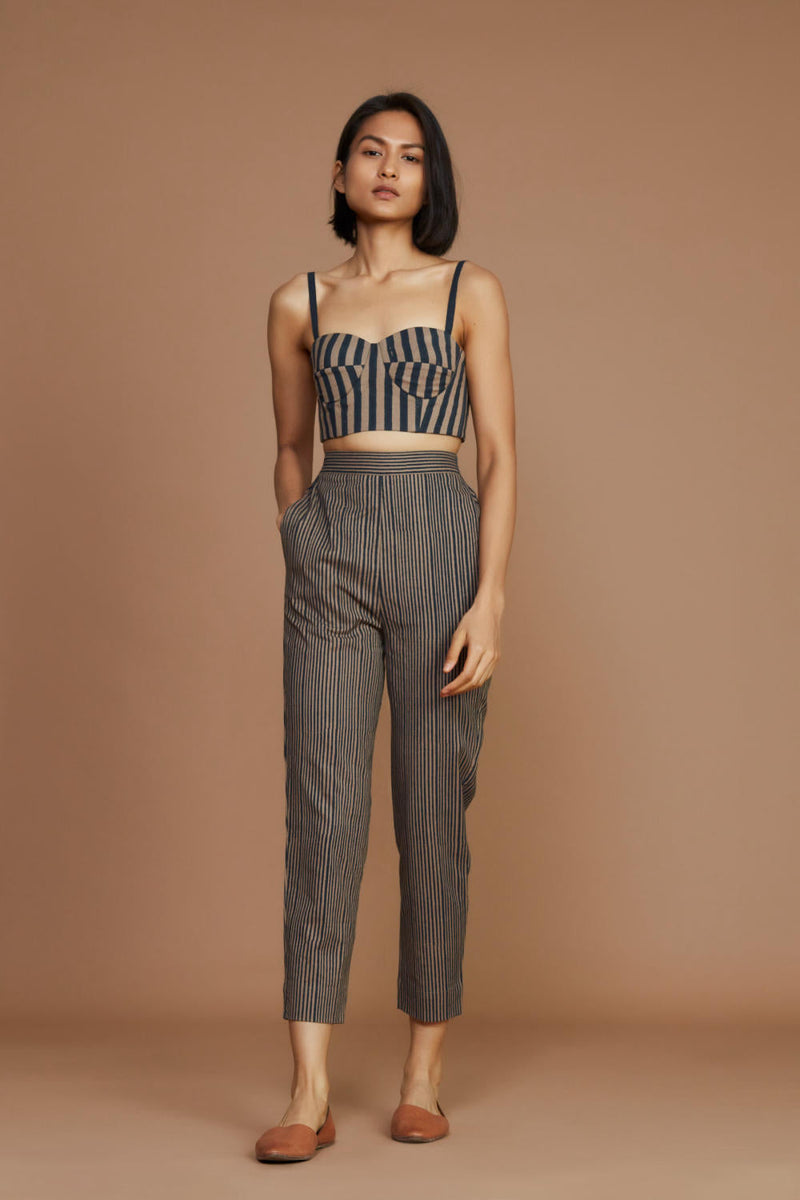 Brown with Charcoal Striped Trench & Corset Co-Ord Set Co-ord Set by Mati for women Worldwide