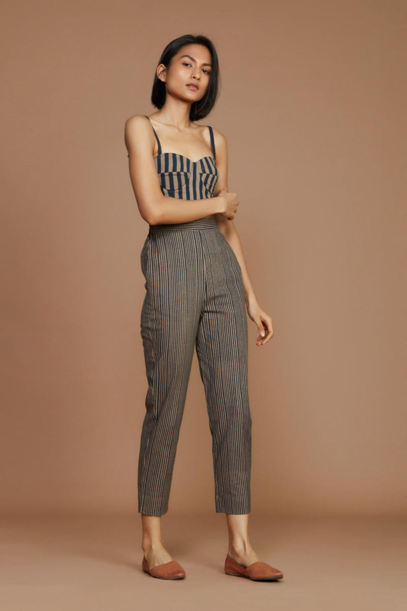 Brown with Charcoal Striped Trench & Corset Co-Ord Set Co-ord Set by Mati for women Worldwide
