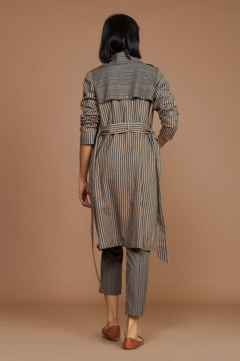 Brown with Charcoal Striped Trench & Corset Co-Ord Set Co-ord Set by Mati for women Worldwide