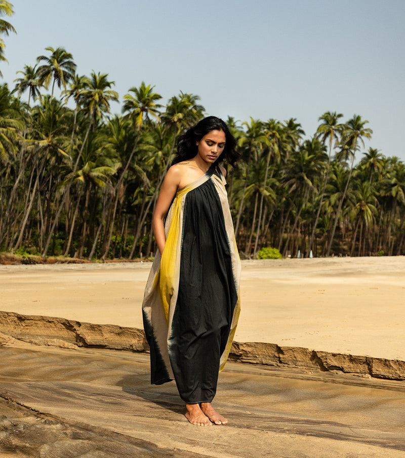 Buff amber Dress by Khara Kapas in black for women Worldwide