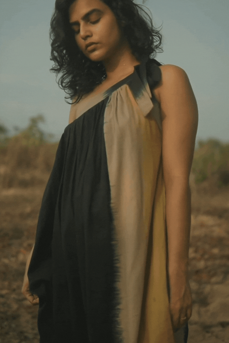 Buff amber Dress by Khara Kapas in black for women Worldwide