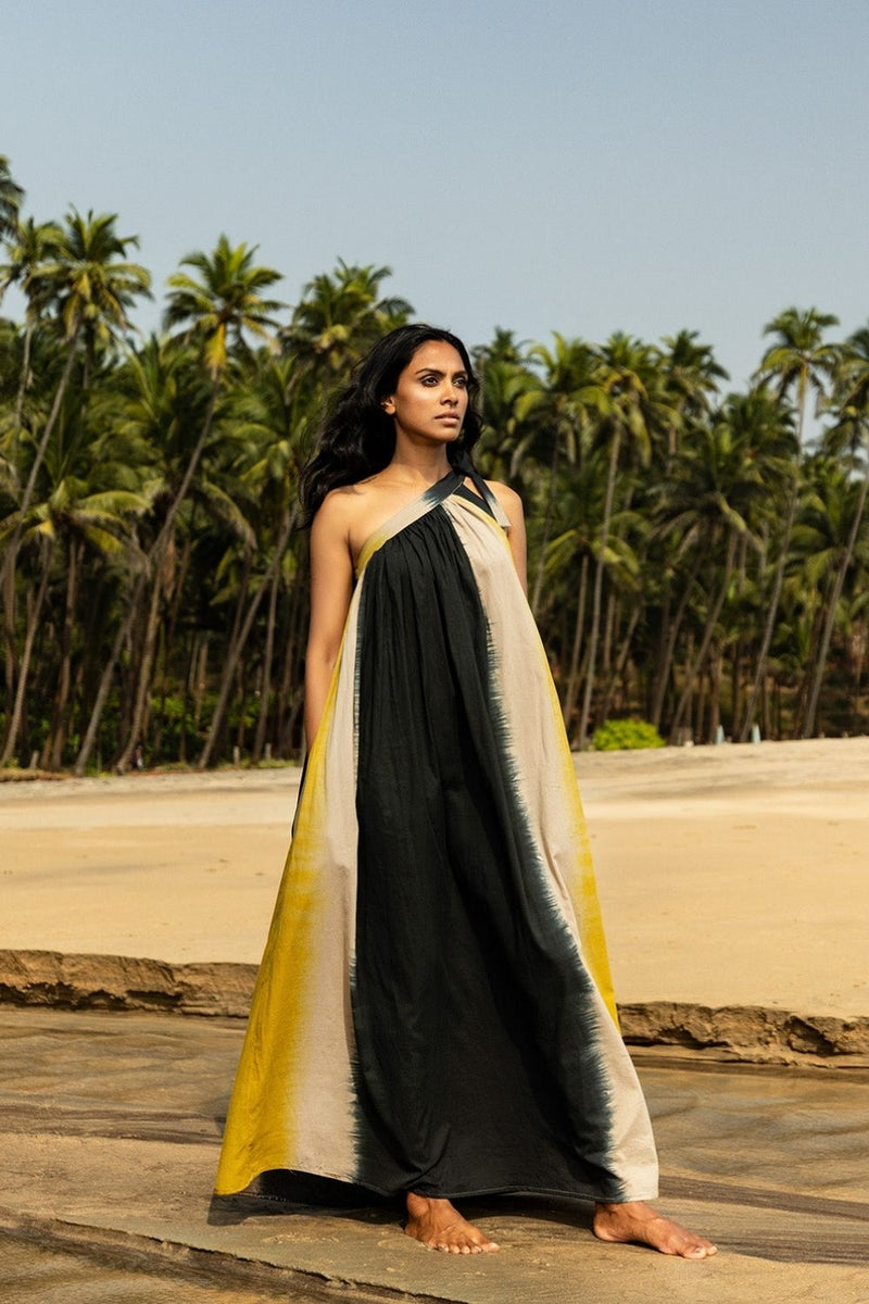 Buff amber Dress by Khara Kapas in black for women Worldwide