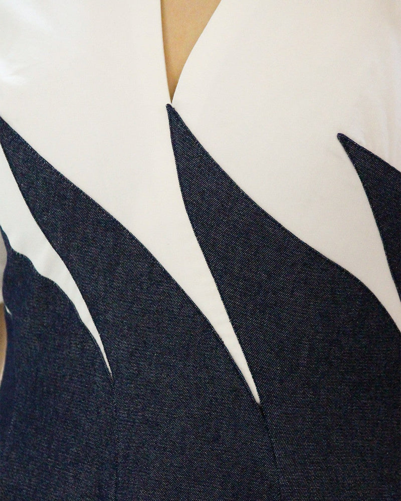 Yacht Dress-Blue & White 100% cotton by Leh Studios in multi color for women Worldwide