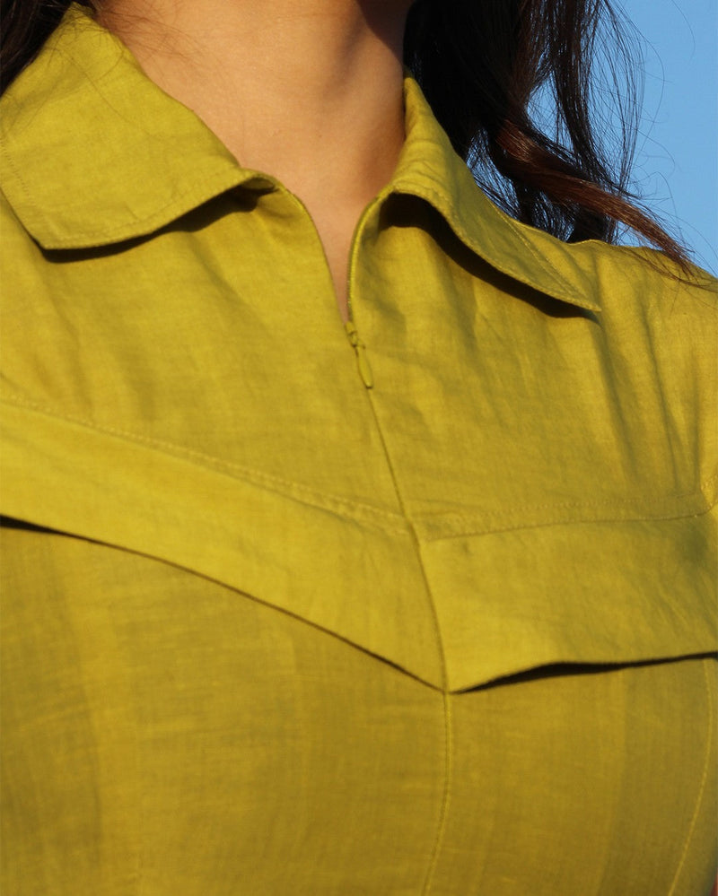 Sophie Cape dress linen by Leh Studios in green color for women Worldwide