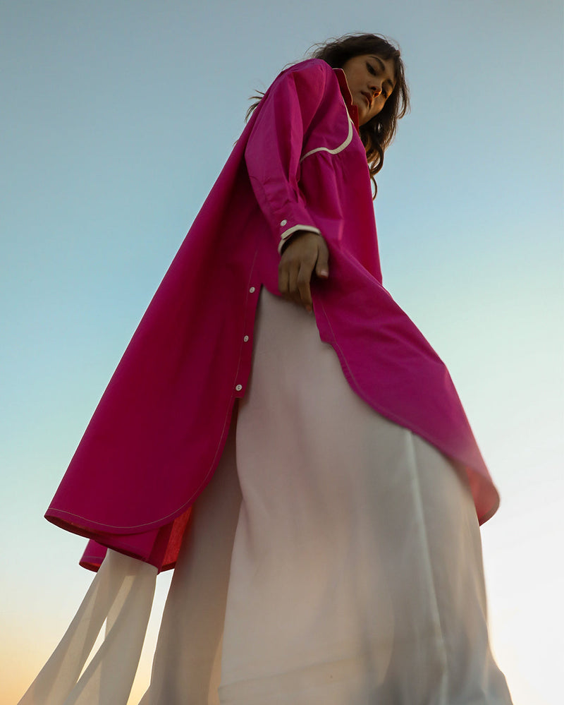 Line shirt dress-Fuchsia 100% cotton by Leh Studios for women Worldwide